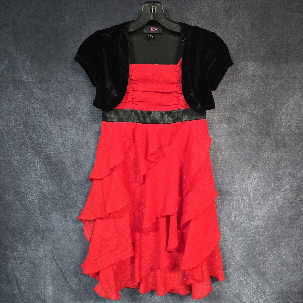 Iz Byer Red Layered Skirt with Black Bolero